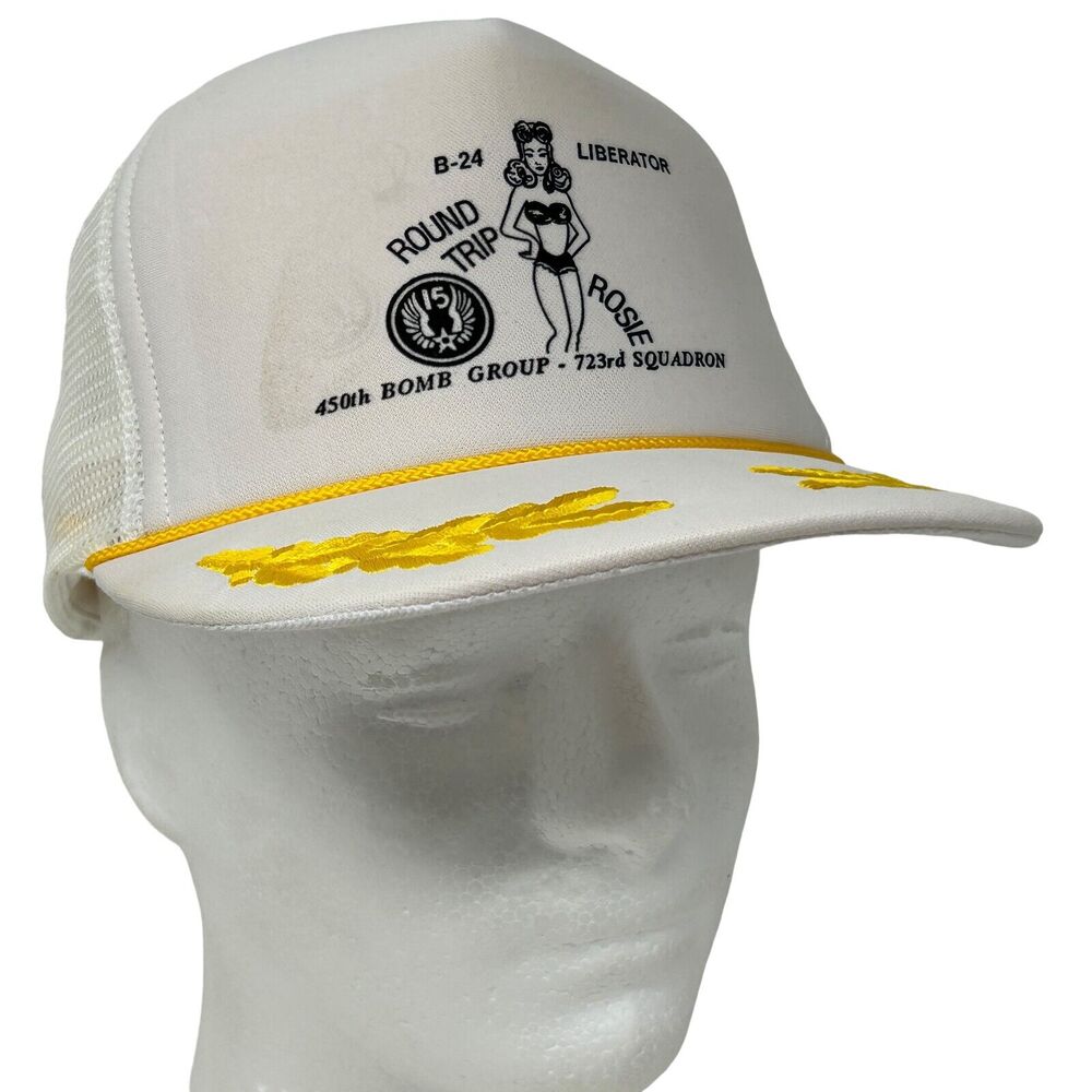 Vintage B24 Liberator Bomber Trucker Hat Cap WWII USAF Air Force White Snapback